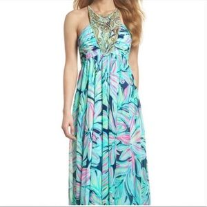 ✨HP✨ Lilly Pulitzer Chiffon Beaded Maxi Dress Size 00
